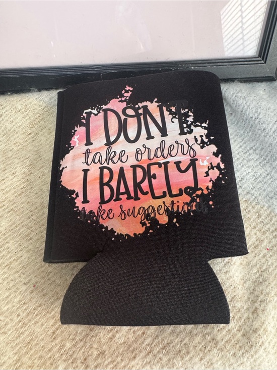 handcrafted by jersee12 Other - Funny Beverage Koozie - Black with Pink/Peach Splash
